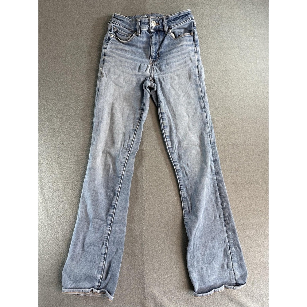 American Eagle High Rise Skinny Kick Jeans Womens 2 Light Blue Bootcut Denim